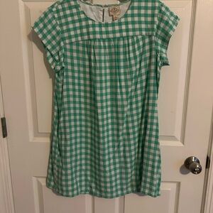 Green and white plaid mini dress with pockets